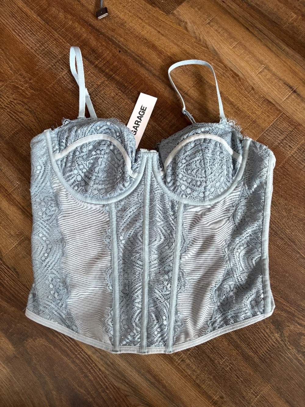 new garage Chrishell Lace Mesh Bustier blue small
